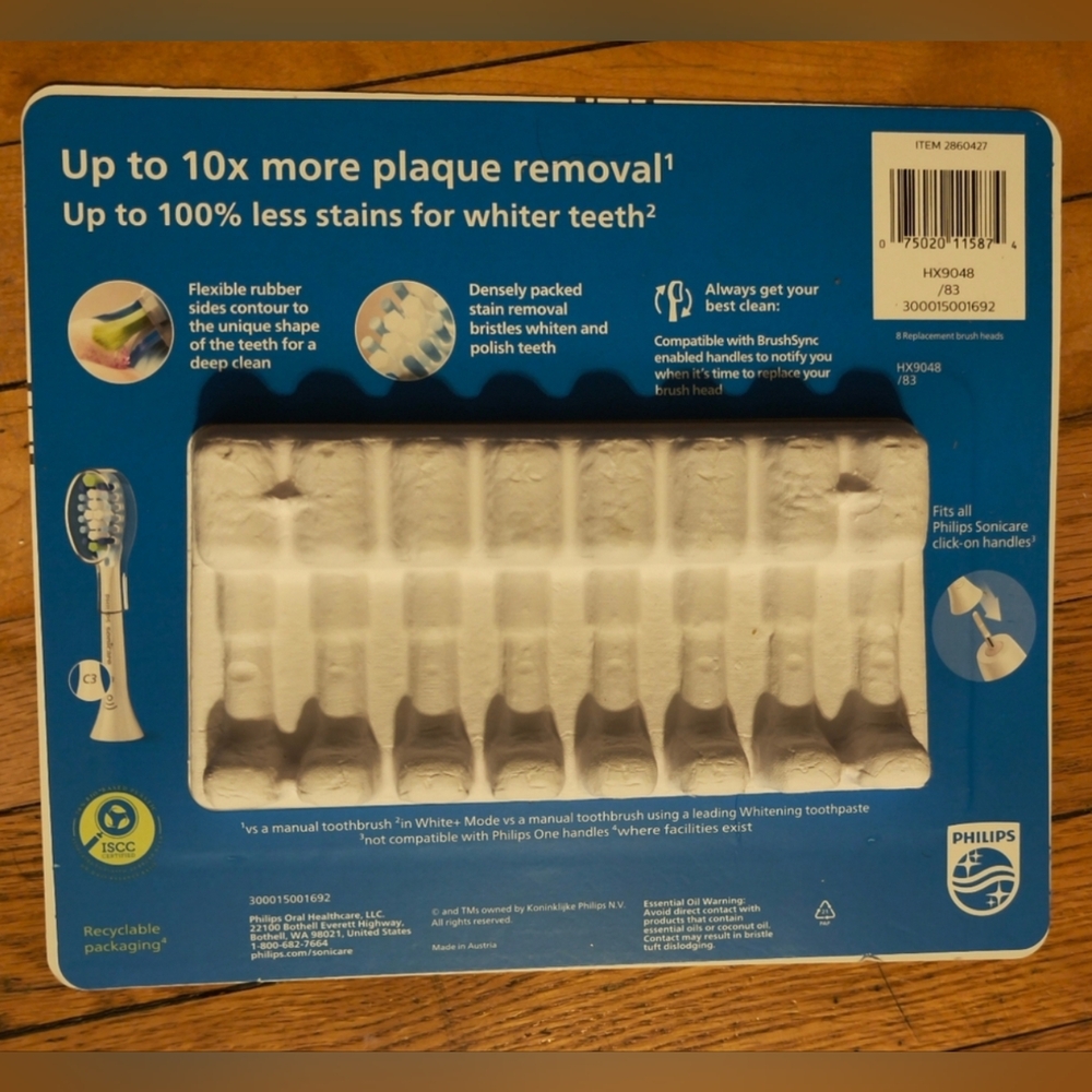 New!! Philips Sonicare C3 Premium Clean Plaque Control 8 Brush Heads Replacement